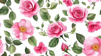 Wildflower pink tea rose floral pattern in a watercolor style Aquarelle flower for background texture wrap pattern frame or border