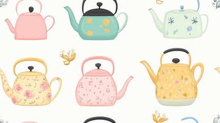 Seamless texture featuring a charming kettle Repeating design suitable for wallpaper desktop wrapping fabric or as a background for blogs covers and cards