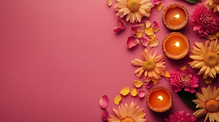 Diwali Lights with oil lamp decorated with copy space for Happy Diwali background concept.