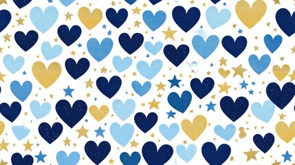 Fototapeta premium Seamless heart background featuring gold blue and white hues Abstract star pattern suitable for wedding cards New Year invitations albums scrapbooking textiles and apparel