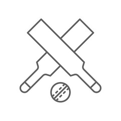 Cricket bat ball icon icon. Simple outline style. Crossed cricket bats with ball, accessories, wood, wicket, baseball, sport concept. Thin line symbol. Vector illustration isolated. Editable stroke.