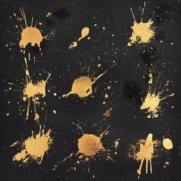 Elegant Gold Metallic Ink Splatters on Dark Background for Luxurious Invitations and Artwork