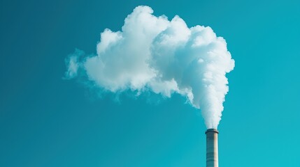 A large cloud of smoke is rising from a tall smokestack