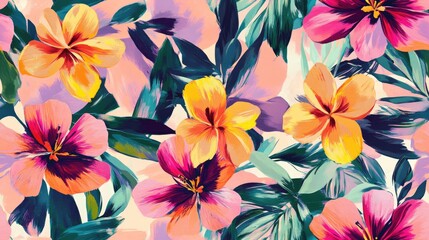 Fototapeta premium Seamless patterns featuring floral designs in a colorful and creative fabric suitable for various uses like chair covers and bed covers providing an abstract artistic backdrop