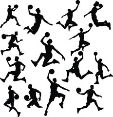 Silhouette Illustration of a set of basketball players