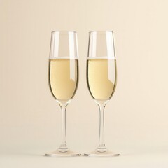 Business deal celebration, with champagne glasses, 3D illustration, copy space for text,