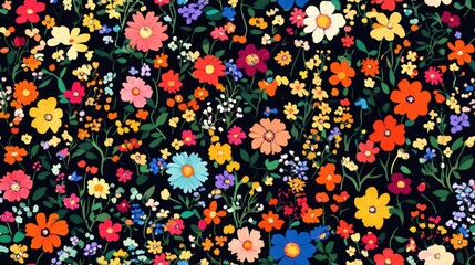 Seamless vibrant pattern featuring small garden flowers Millefleur design suitable for textiles wallpaper pattern fills covers surfaces prints gift wrap scrapbooking and decoupage