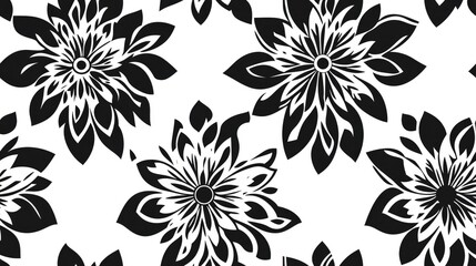 Fototapeta premium Geometric floral pattern Seamless background featuring a black and white design Suitable for fabric wallpaper and packaging Decorative print