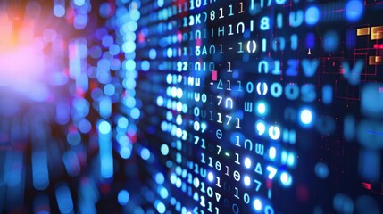  An abstract digital background with binary code and AI algorithms running in the background 