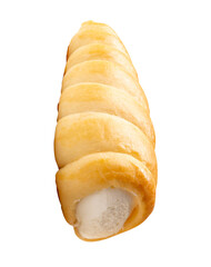 Top view of puff pastry cream horn isolated on white background with clipping path