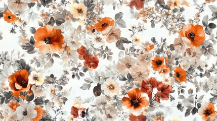 Seamless rotary digital textile print design featuring an allover floral pattern for bed sheets and pillows