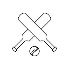 Cricket bat ball icon icon. Simple outline style. Crossed cricket bats with ball, accessories, wood, wicket, baseball, sport concept. Thin line symbol. Vector illustration isolated.