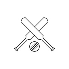 Cricket bat ball icon icon. Simple outline style. Crossed cricket bats with ball, accessories, wood, wicket, baseball, sport concept. Thin line symbol. Vector illustration isolated.