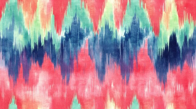 Boho Watercolor Pattern in Red Green Blue and Indigo Seamless Abstract Ikat Texture with Repeat Tie Dye Design Hand Drawn African Ikat Motif