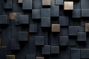 abstract geometric background made of black bronze cubes cubes. minimalistic design. metal cubes at different levels. matte texture