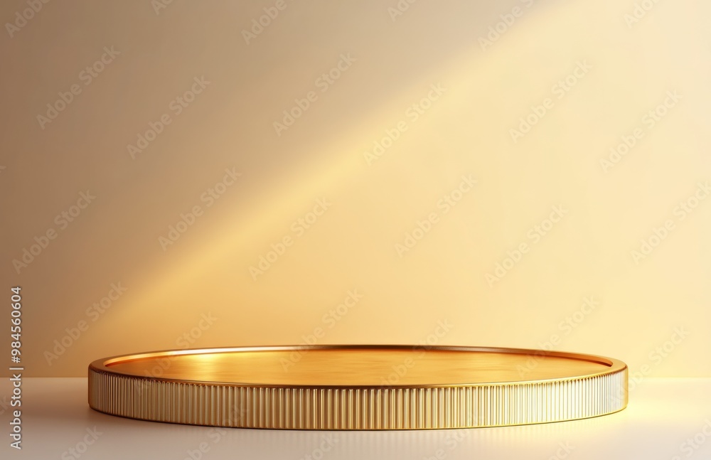 Poster golden circular podium with a linear background vector presentation design illustration, white backg