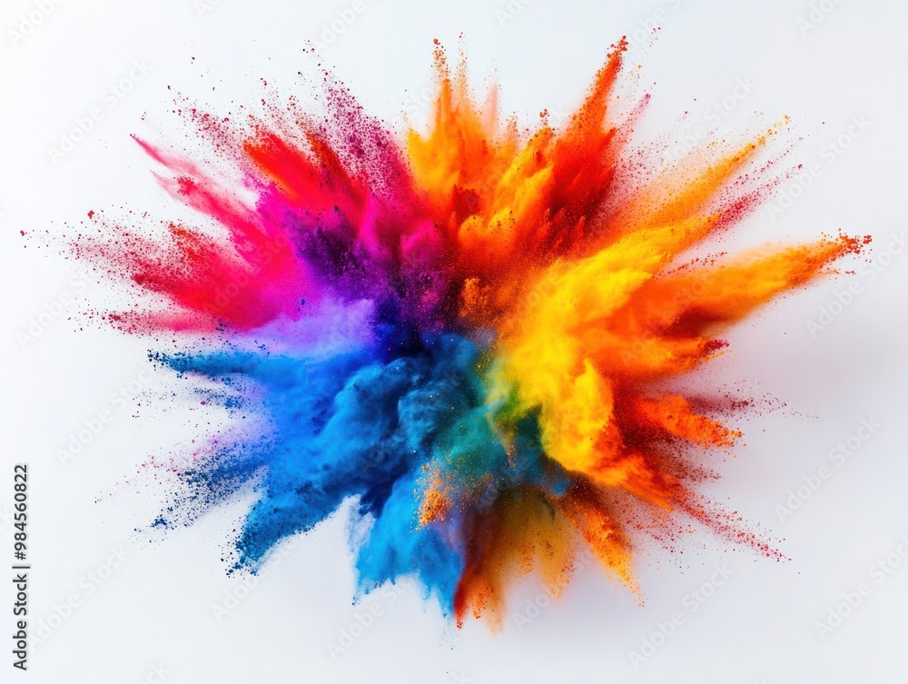 Poster Vibrant explosion of colored powder creating a dynamic and artistic visual effect.