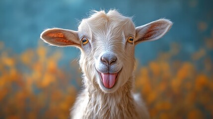 Obraz premium Portrait of a goat playfully sticking out its tongue