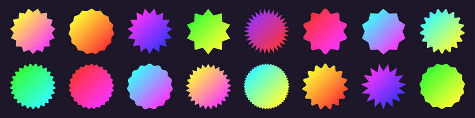 Brutalist geometric shapes, modern symbols. Colorful neon label, sticker, simple primitive star element and form. Retro design, trendy contemporary minimalist style, y2k. Vector illustration