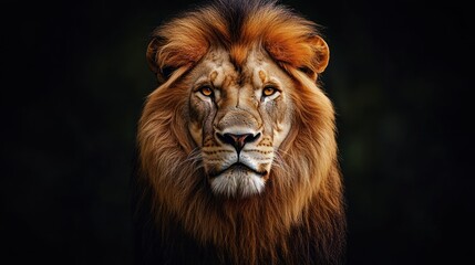 Fototapeta premium A majestic lion with a flowing mane, staring intently at the viewer.