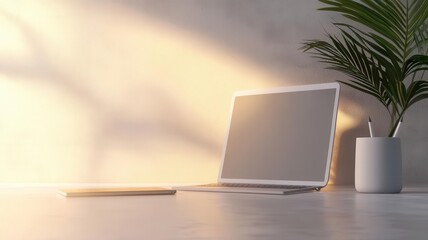 Office technology, computers and tablets on a desk, 3D illustration, copy space for text,