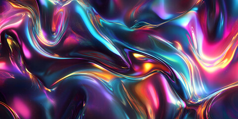 Obraz premium abstract wavy background made of liquid glass. holographic iridescent wavy glass texture. neon colors. 3d rendering