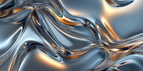 Silver metallic liquid texture. abstract background in the form of liquid shiny metal. glossy chrome texture. 3D rendering