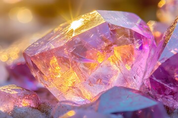 Sparkling amethyst crystal geode closeup. Concept of natural beauty, precious gemstone, and vibrant mineral formation