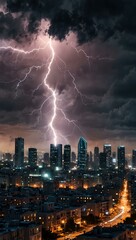 Lightning strike on a futuristic city.