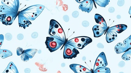 ornamental butterflies seamless pattern on light blue background for fabrics and paper