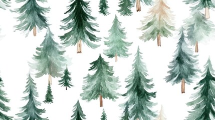 Obraz premium Seamless Pattern of Fir Trees in Watercolor Illustration