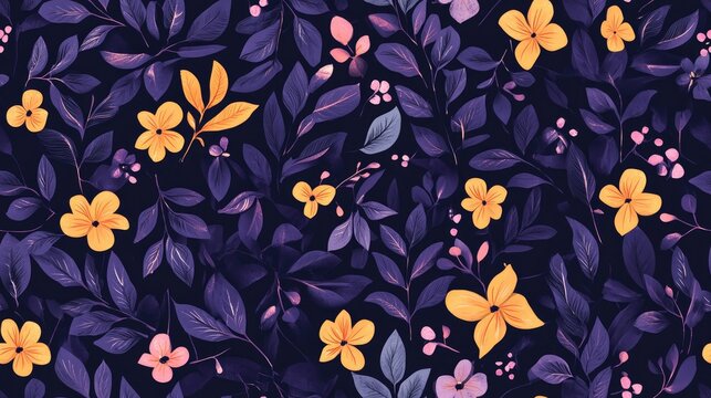 Seamless Pattern of Small Leaves and Flowers