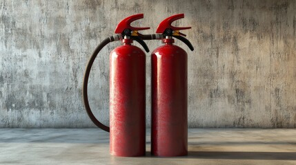 Two red fire extinguishers stand against a concrete wall, symbolizing safety and fire prevention in any environment.