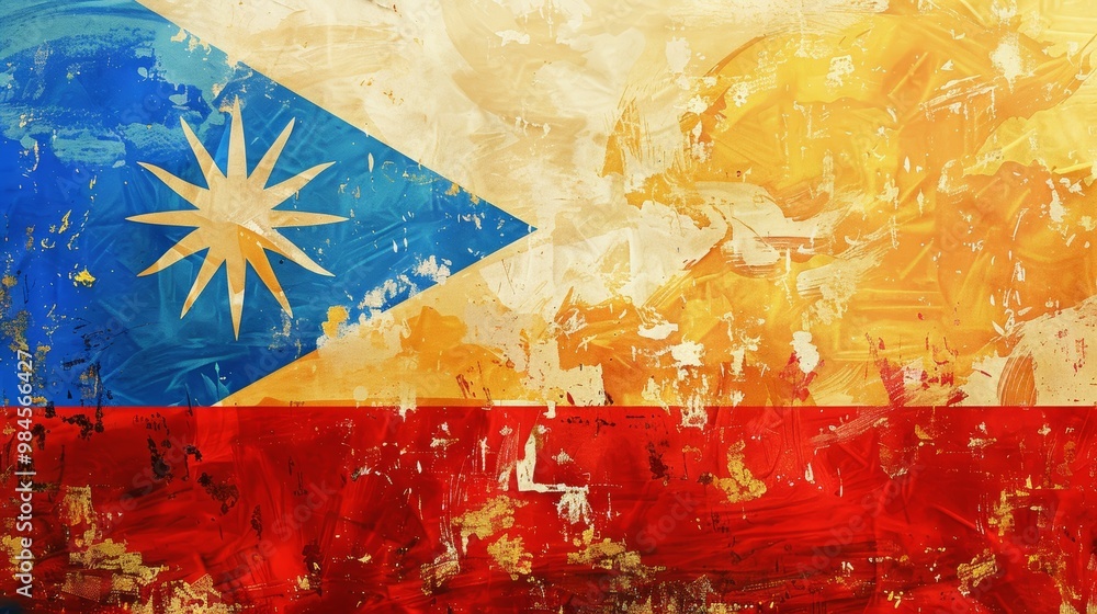 Poster vibrant abstract representation of a national flag with rich colors and textures, symbolizing unity 