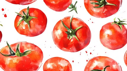 Fototapeta premium Fresh tomato seamless pattern in watercolor style