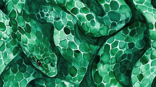 Green snakeskin pattern Watercolor reptile texture Seamless texture Watercolor python leather Snake print in repeat