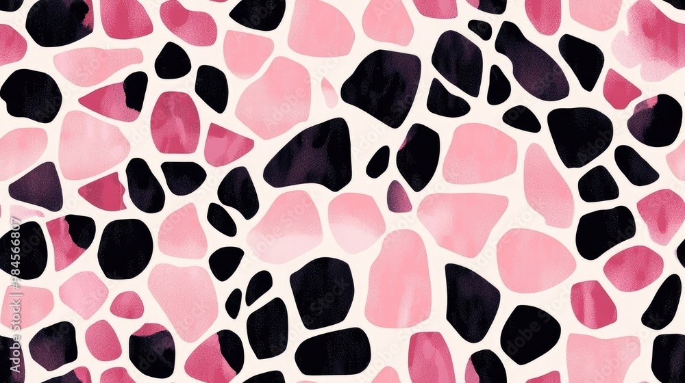 Wall mural Seamless leopard pattern featuring a pink and black tile print ideal for decorative wallpaper backgrounds