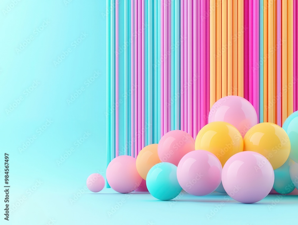 Sticker Abstract Colorful Balls and Stripes Background.