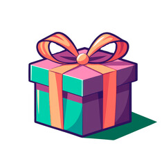 Obraz premium Colorful gift box with a ribbon, stylized with bold colors, against a plain background.