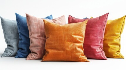 Soft decorative pillows on white background 
