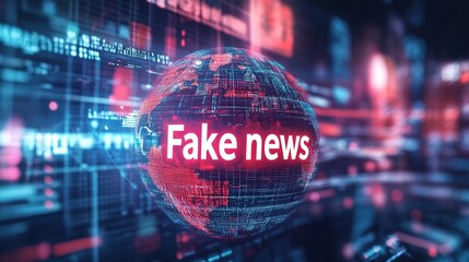 on the model of the globe in the television studio, the inscription "fake news"