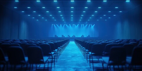 Fototapeta premium Blue-lit Concert Hall Ready for Performance
