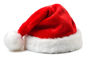 Red and white santa hat with pom-pom isolated on transparent background
