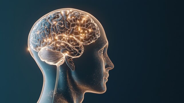 A translucent human head showing an illuminated brain with neural circuits, reflecting breakthroughs in brain-computer interfaces.