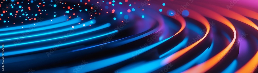 Poster vibrant abstract wave pattern with glowing lights, creating dynamic motion and energy. perfect for m