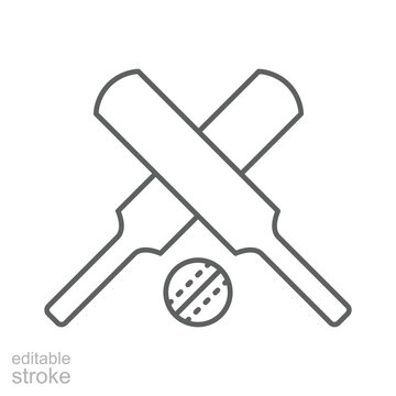 recommend clip art: Cricket bat ball icon icon. Simple outline style. Crossed cricket bats with ball, accessories, wood, wicket, baseball, sport concept. Thin line symbol. Vector illustration isolated. Editable stroke.