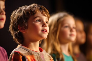 Group of children performing a play in the auditorium which shows cuteness talent and creativity