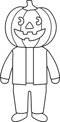 Cute Halloween Kid with Pumpkin head outline vector.
Cartoon pumpkin head child outline svg. 
isolated Halloween pumpkin man outline.
Kid boy with pumpkin head outline vector.