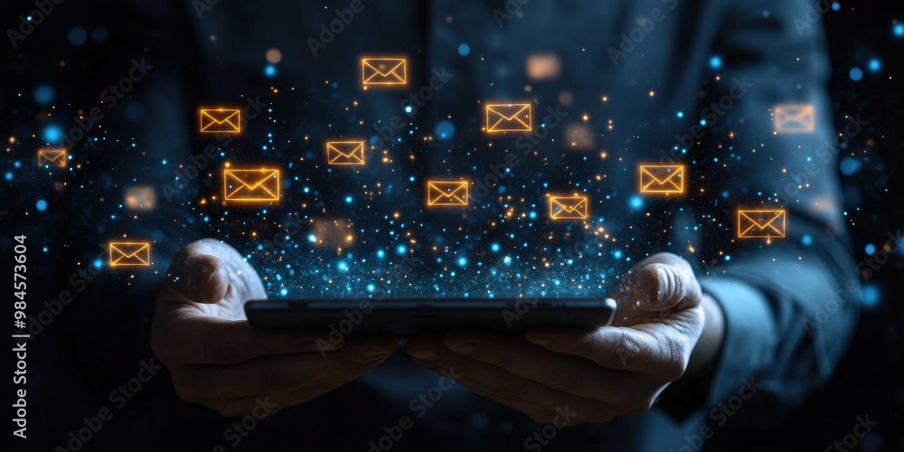 Poster digital communication concept with email notifications