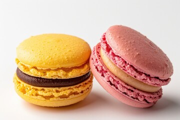 Two colorful macarons resting together, perfect for food photography or social media use